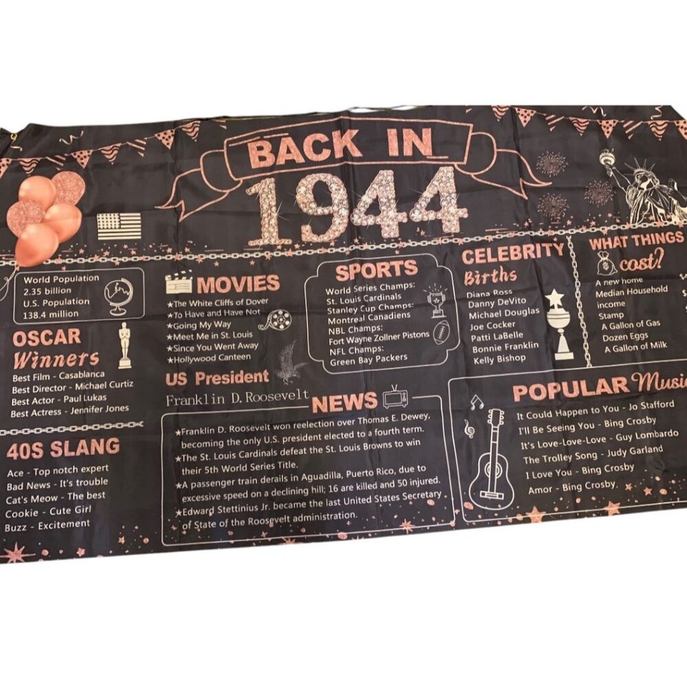 Rose Gold 1944 Birthday Banner 72.8 x 43.3 Inches Womens